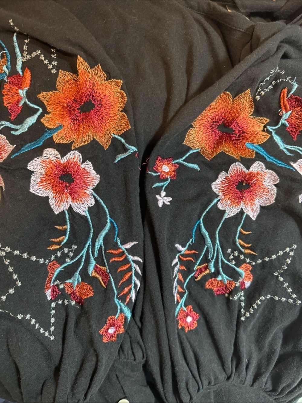 Free People Lita Top Size Small NWT Black Embroidered Cutout Boho Balloon Sleeve - Picture 5 of 9
